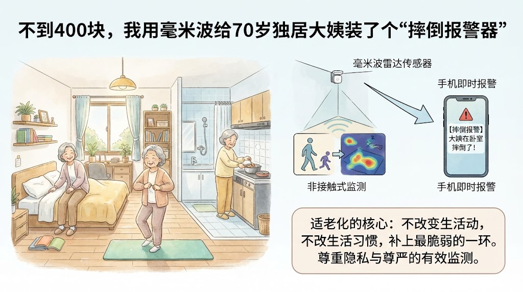 给独居老人装毫米波跌倒告警：隐私与微信通知的-真实取舍方案