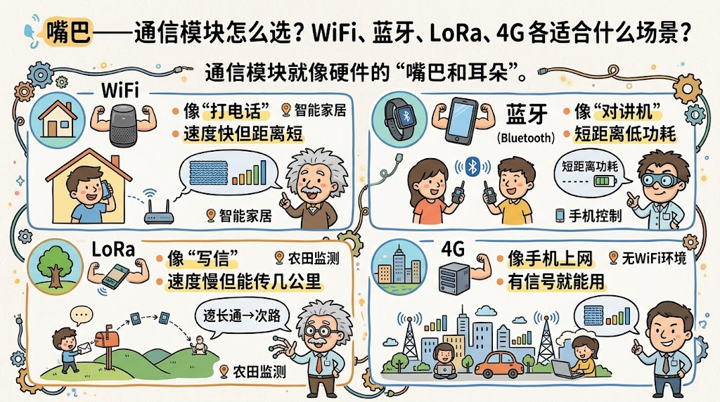 嘴巴——通信模块怎么选？WiFi、蓝牙、LoRa各适合什么场景？