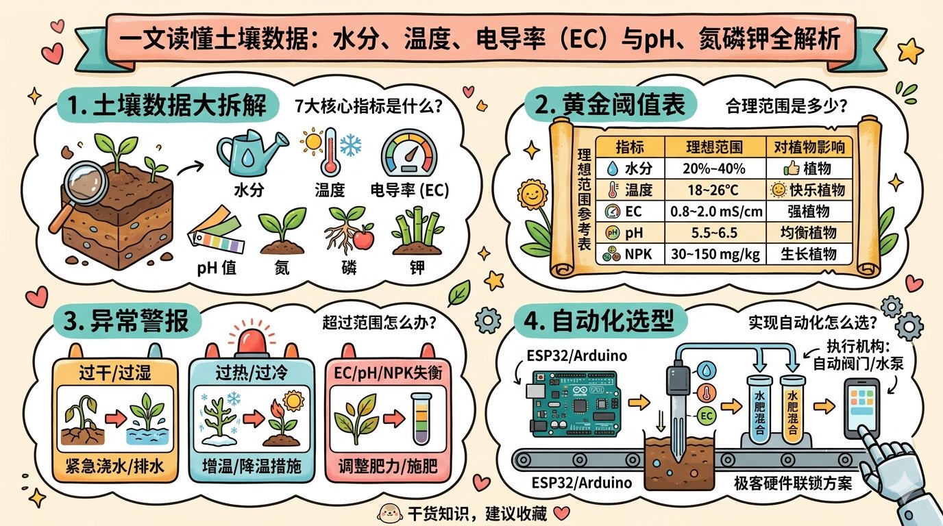 传统农业 vs 数据农业：一文读懂土壤数据：水分、温度、电导率（EC）与pH、氮磷钾全解析

