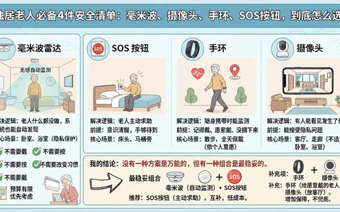 独居老人必备4件安全清单:毫米波、摄像头、手环、SOS按钮,到底怎么选?
