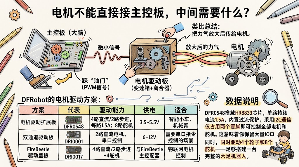  电机不能直接接主控板，中间需要什么？
