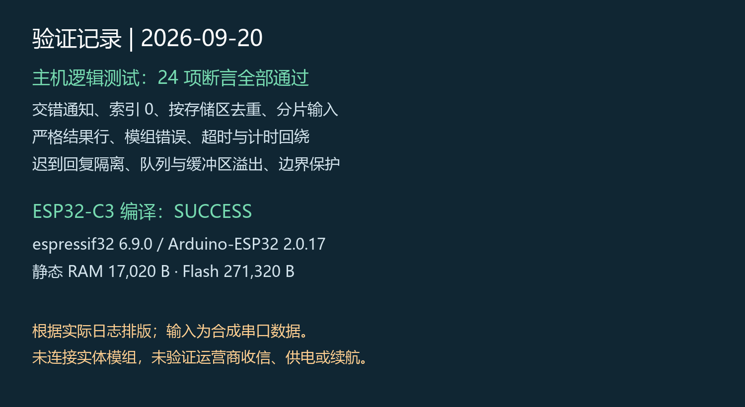 根据实际主机测试和 ESP32-C3 构建日志整理的验证记录