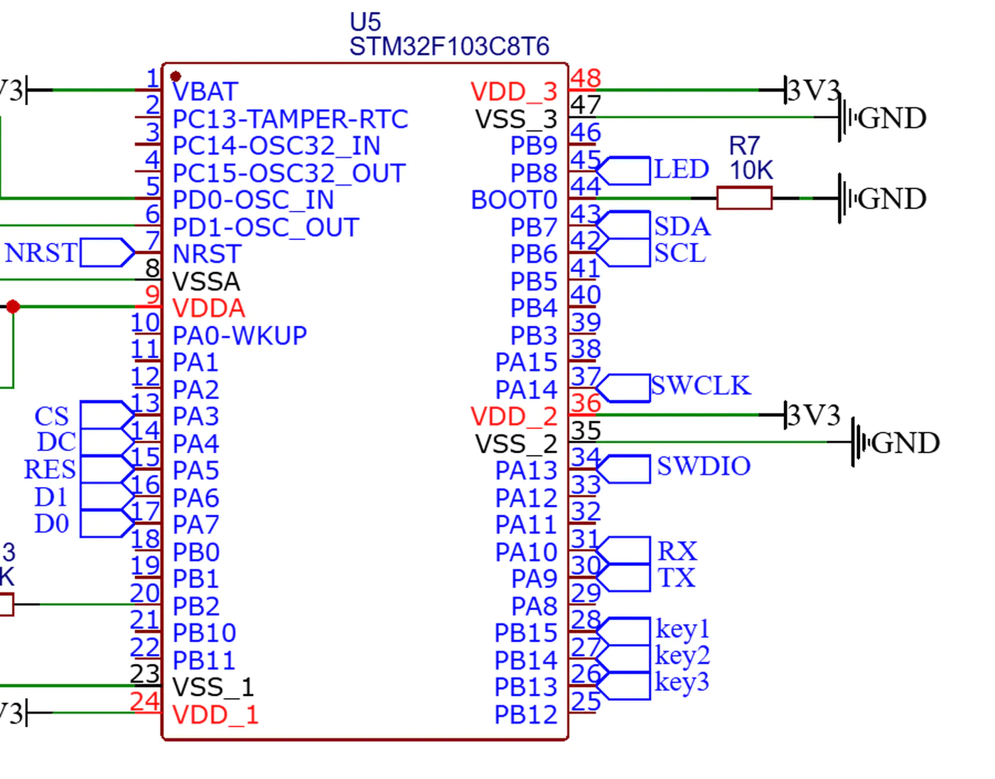 STM32引脚与串口所在的同版原理图局部
