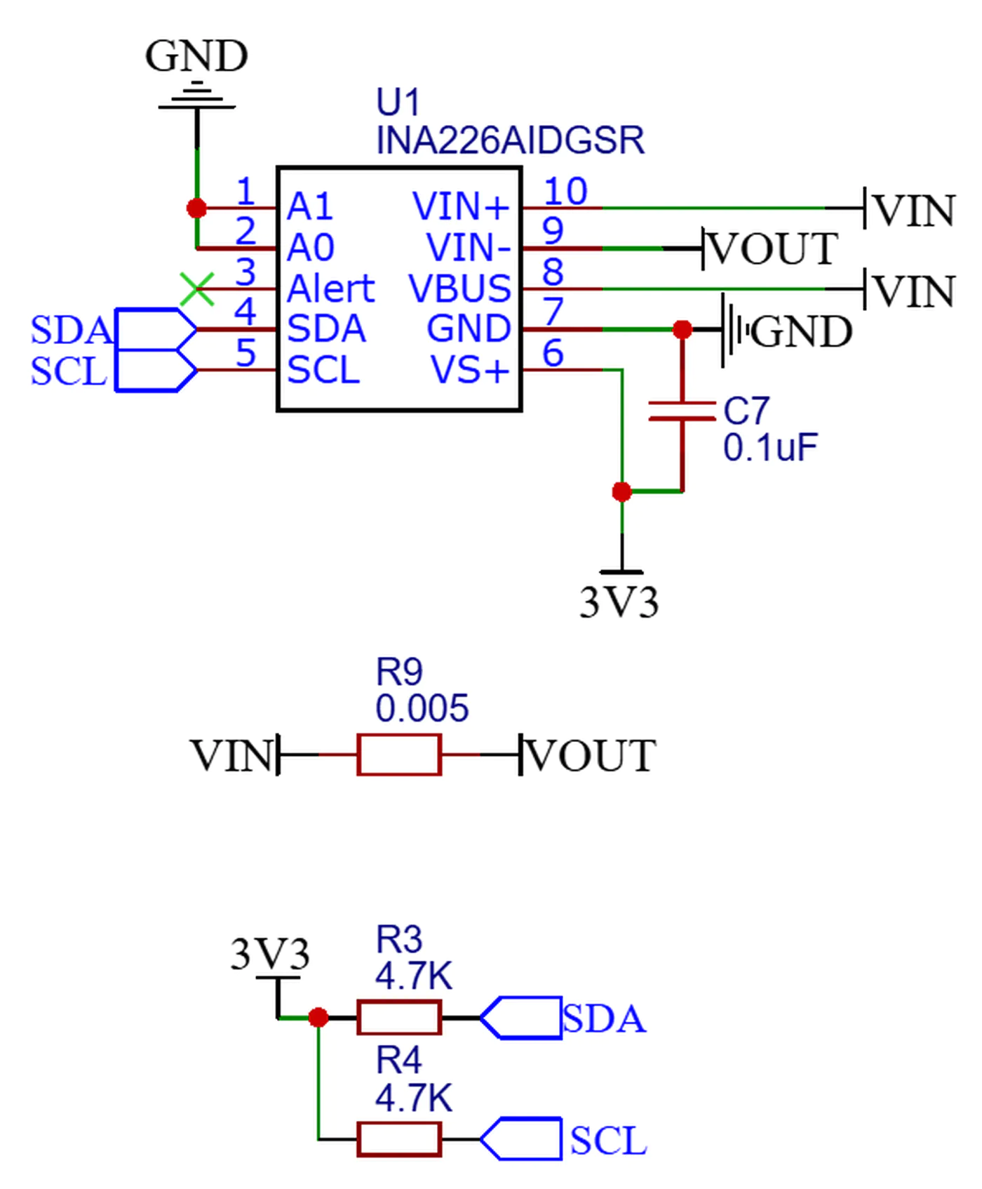 INA226分流电阻及I2C上拉局部