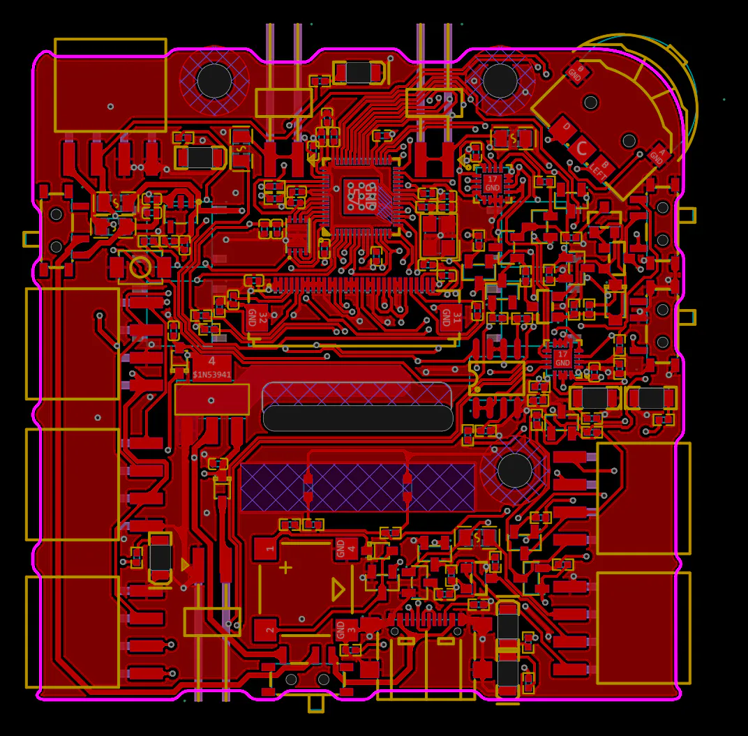 图5 PCB2_8顶面,板框、红色铜层与器件布局。