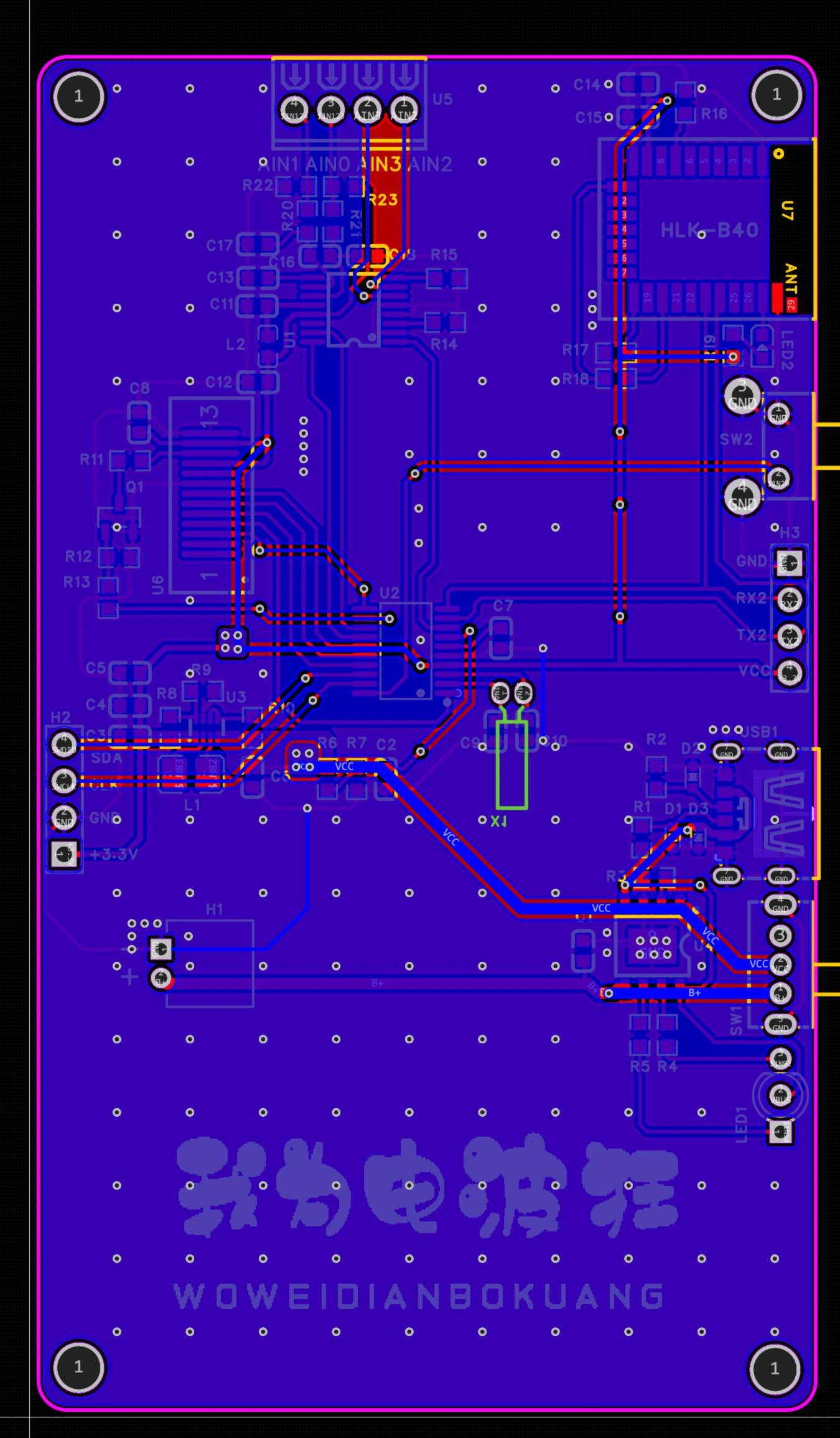 EDA 编辑器中的 PCB 底面
