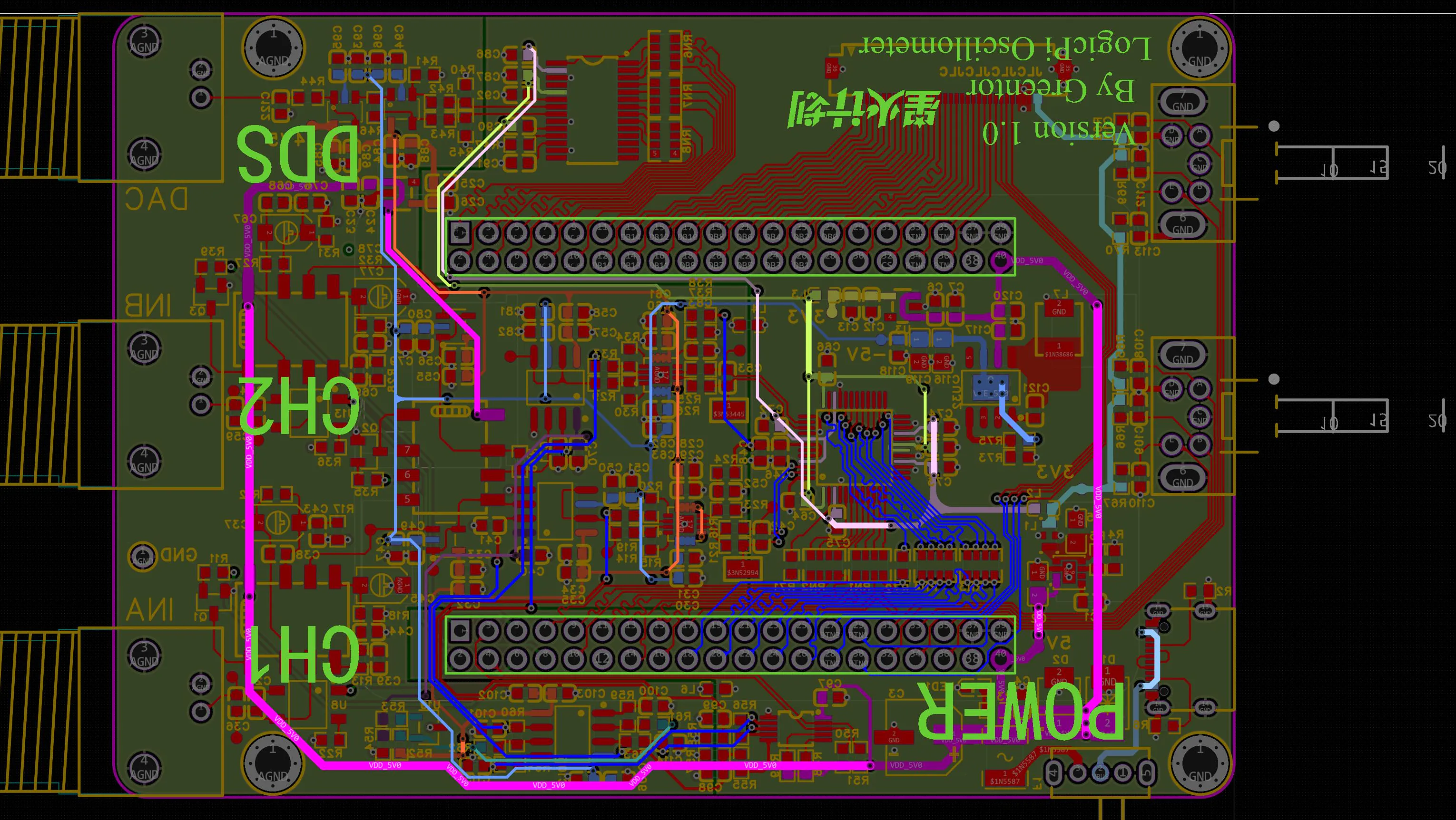 底板 PCB 底层:同一块板的背面走线视图