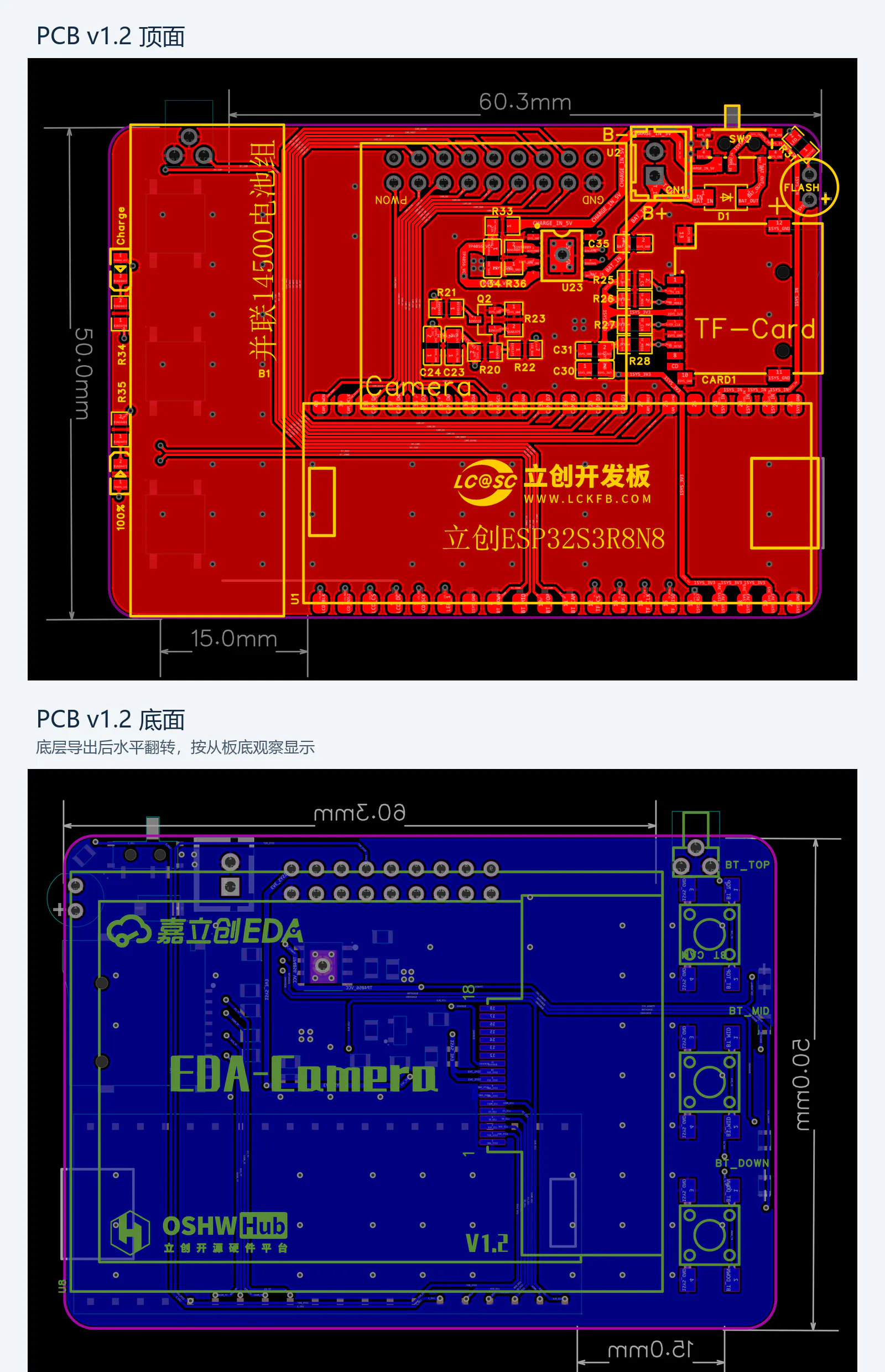 对应版本PCB的顶面和底面