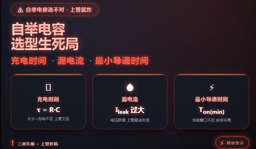 自举电容选不对，上管就炸：充电时间、漏电流与最小导通时间