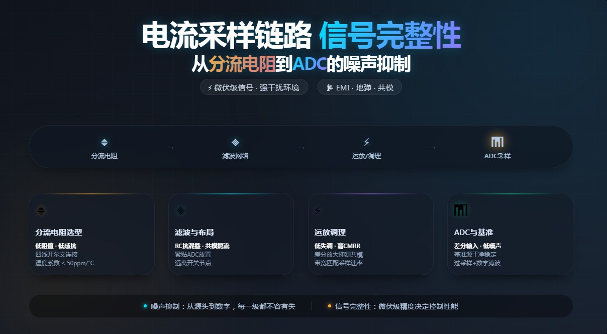 电流采样链路的信号完整性——从分流电阻到ADC的噪声抑制